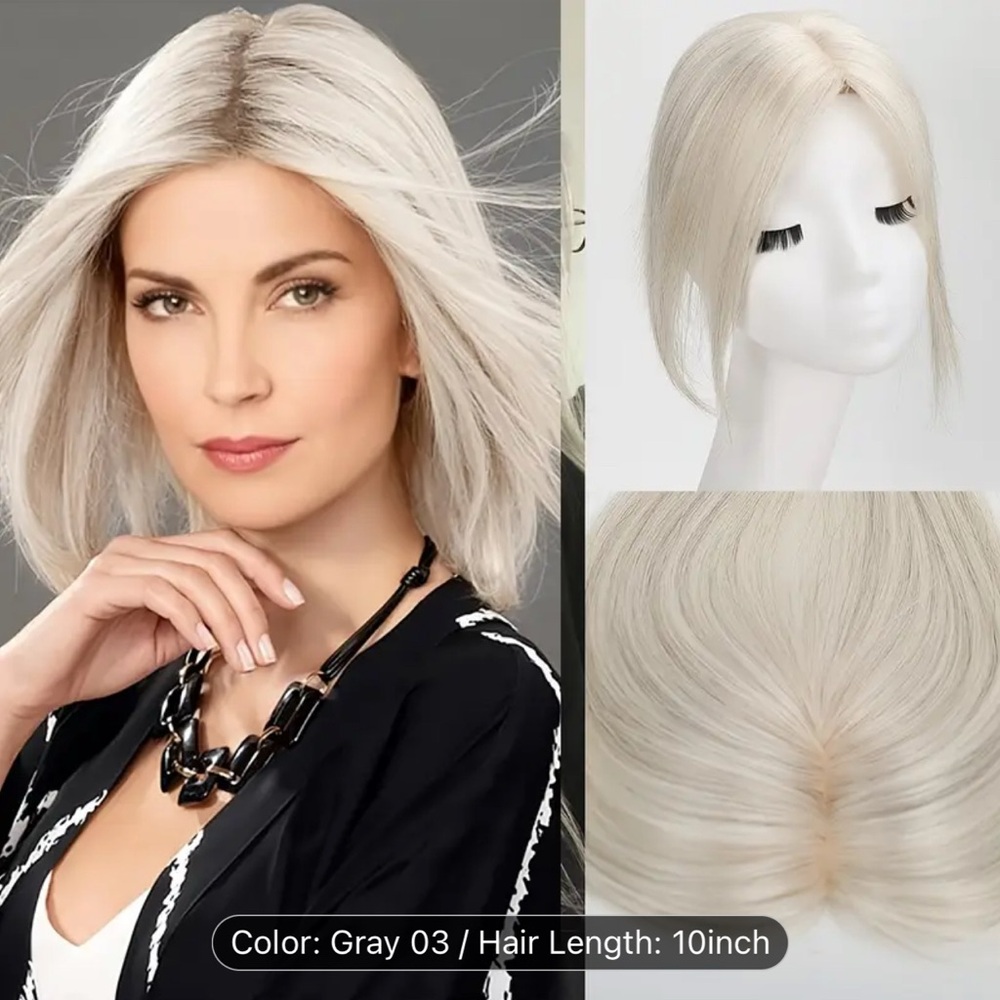 Sleek Gray Wig with Natural Roots and Silky Texture